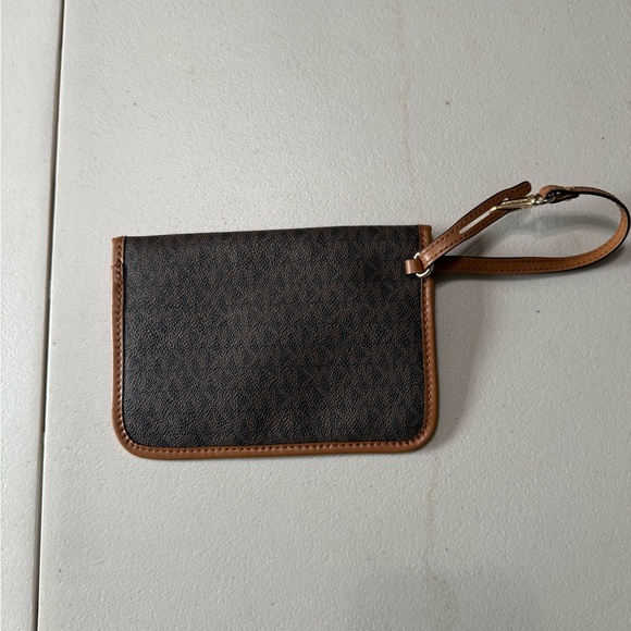 Michael Kors Brown Canvas Wristlet with Tan Trim and Strap - Picture 2 of 3